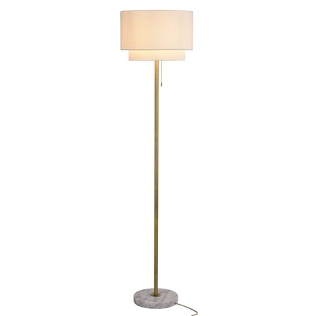 Vaxcel Burnaby Gold Brass Mid-Century Modern Floor Lamp White Linen Shade Pull Chain Switch L0011